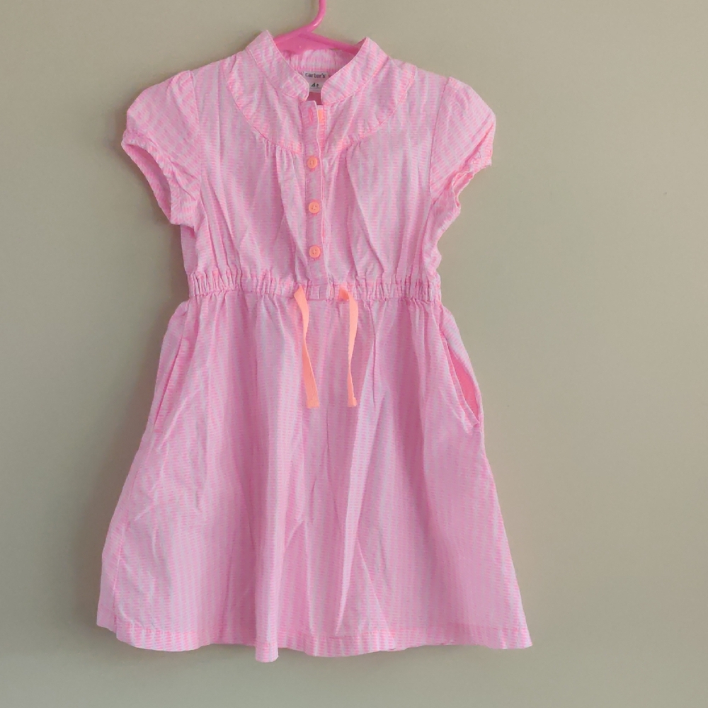 Carter's Light Pink Short-Sleeve Button-Front Drawstring Dress with Pockets